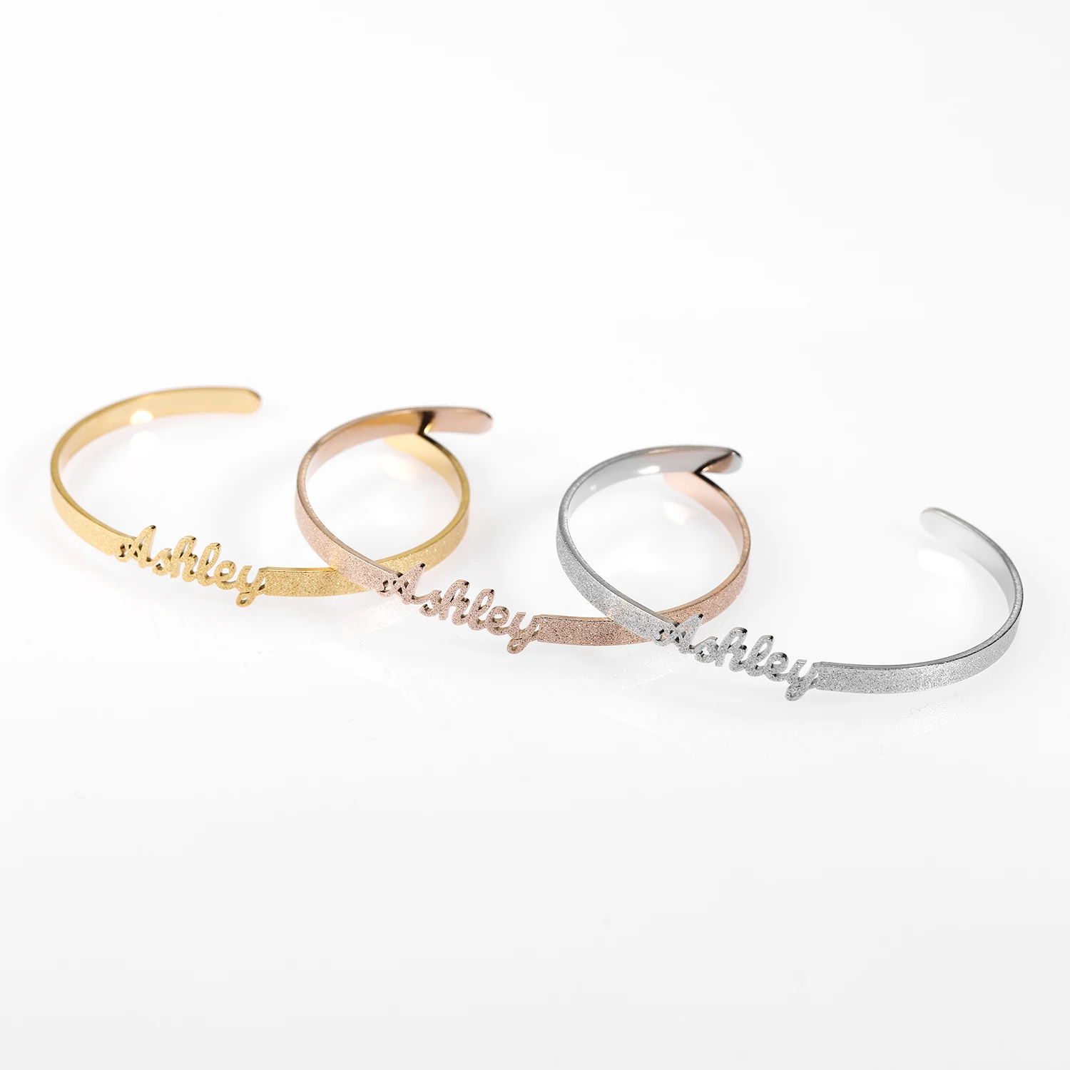 Personalized Stainless Steel Frosted and Gilded Name Bangle ,Family Lover Nameplate Faith Letter Bangles & Bracelet Adjusted