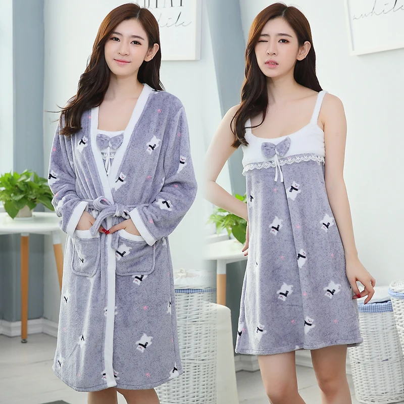 Комплект женской фланелевой одежды из 2 предметов плотный Теплый Бархатный халат