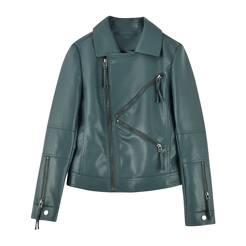 

2022new Streetwear Female Turndown Collar Zipper Pu Leather Jackets New Autumn Women Moto Biker Faux Lather Coat Black Outwear