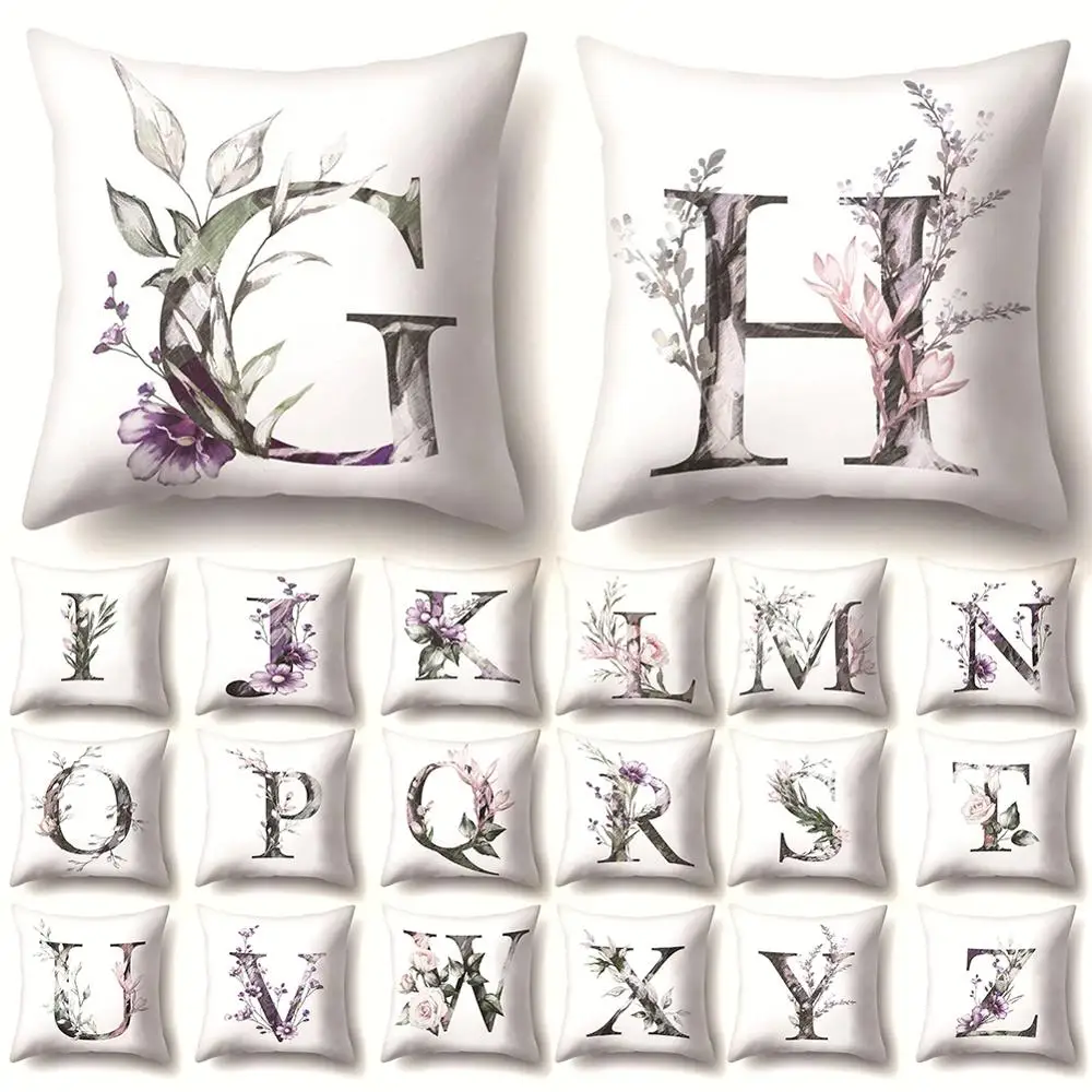 

Minimalist Letter Flower Combine Plush Square Living Room Sofa Decorative Cushion Cover Throw Hug Pillow Case 45*45 Cm