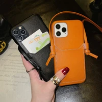 luxury real leather handma case for iphone 12 11 pro max card pocket cover for iphone xs max xr x 7 8 plus case rope funda shell