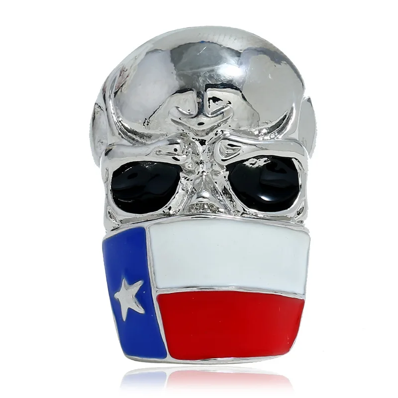 

2021 Fashion Jewelry American Independence Day Flag Red White Blue Skull Personality Exaggerated Ring Knuckle Jewelry