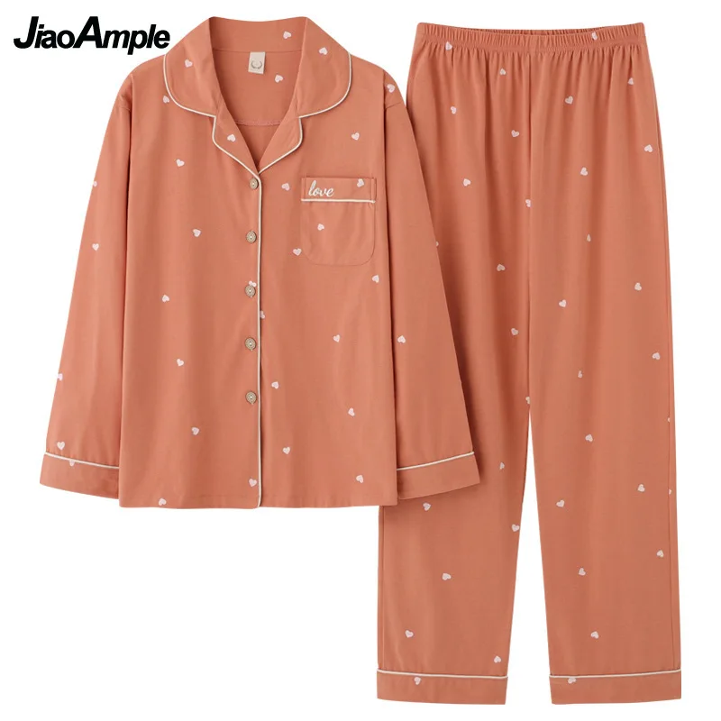 Pure Cotton Pajamas Women's Cute Long-sleeved Trousers Pijamas Two-piece 2022 Spring Autumn New Cartoon Loose Sleepwear Suit