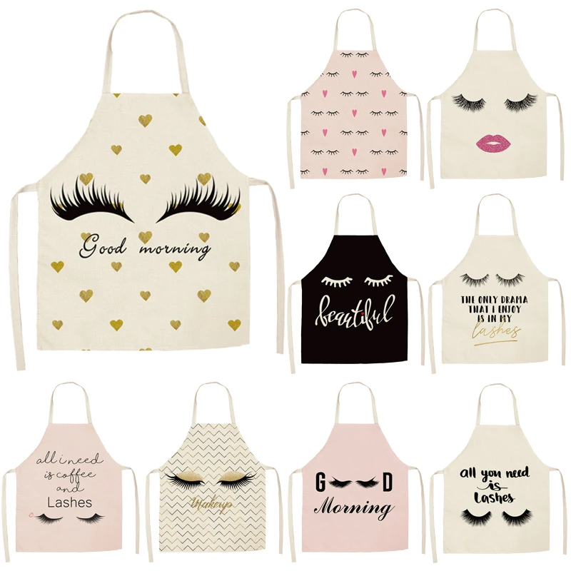 

Eyelash Printing Clean Art Apron Sleeveless Home Cooking Kitchen Apron Chef Clothes Cotton Linen Adult Bib