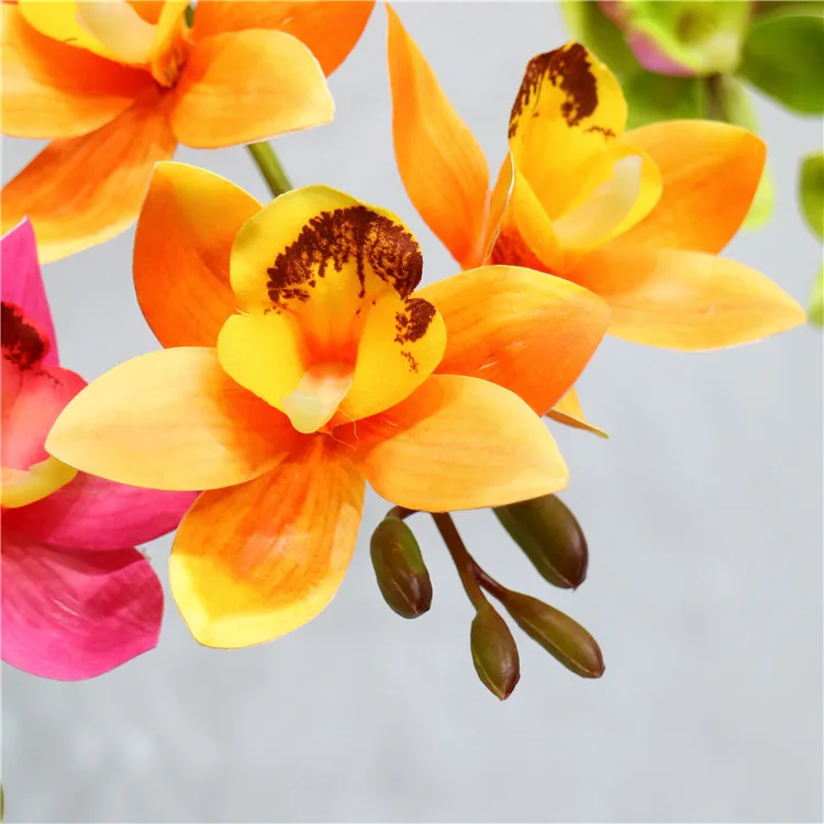 7 головок искусственный цветок 3d принт Бабочка Орхидея зеленый пластик Cymbidium