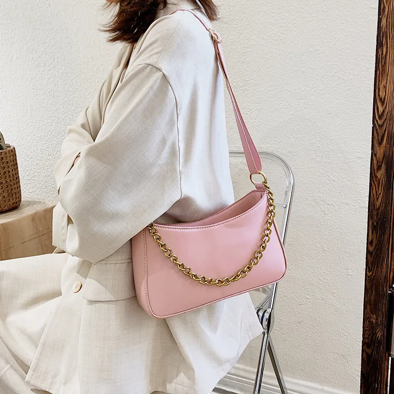 

2020 new Korean fashion handbags retro niche casual fashion chain bag baguette bag messenger shoulder arm bag 14