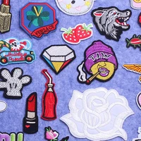 strawberry iron on patches for clothing badges stickers on childrens clothes diamond lipstick embroidered patches for clothing