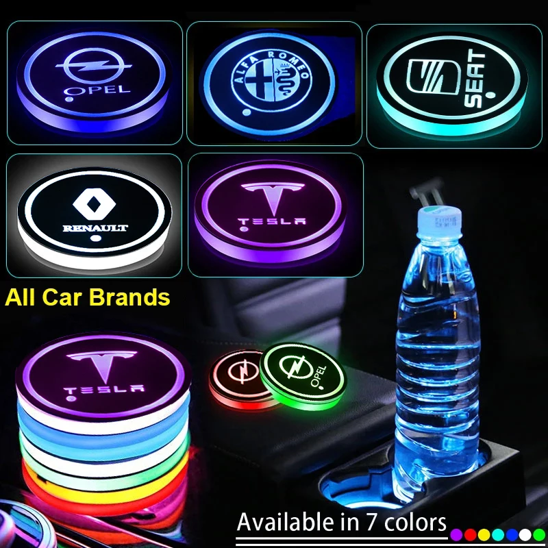 

Car Led Light Water Coaster Pad for Renault Logo Fluence Kadjar Clio 4 Megane 2 Laguna Duster Captur Espace Cup Mat Accessories