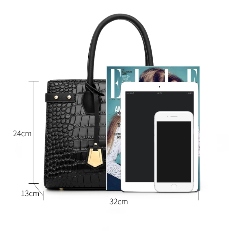

Luxury Alligator Top-handle Bag Leather Designer Handbags High Quality Shoulder Cross Body Bag Large Capacity Fashion Rivet Sac