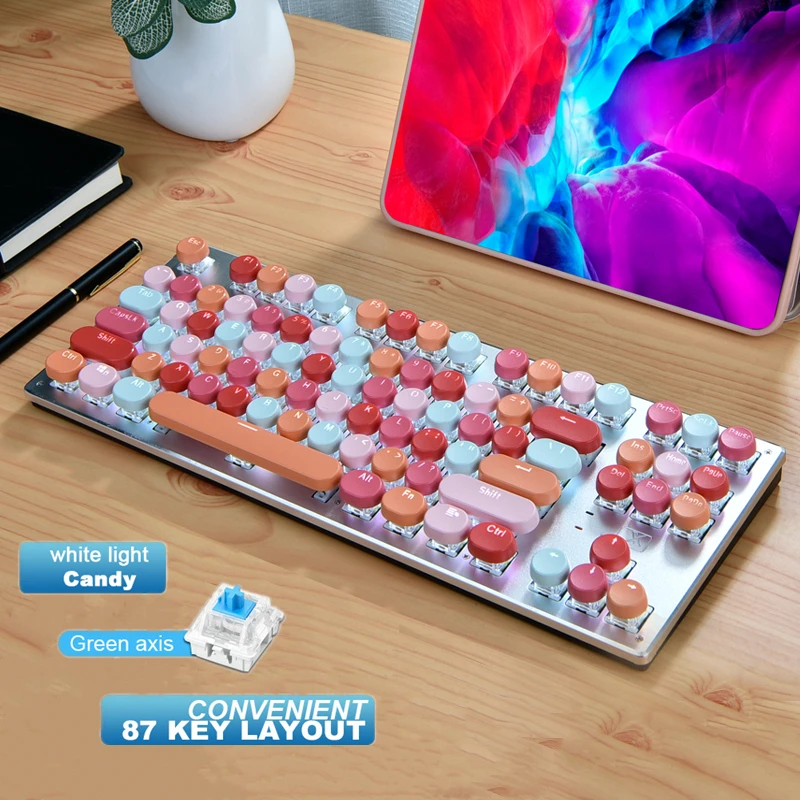 mechanical wireless gaming keyboard backlit rechargeable keyboard 87 blue switch for game pc laptop tablet bluetooth compatible free global shipping