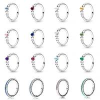 925 sterling silver ring charms fashion 12 color diy round cz crystal finger ring for women party jewelry