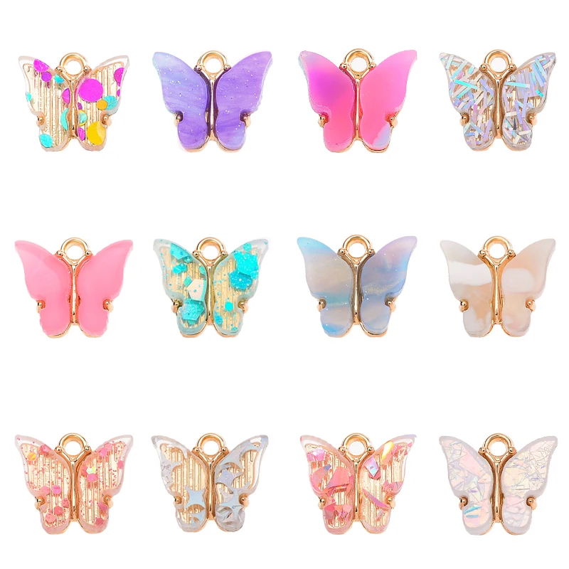 

12Pcs/Set New Cute Acrylic Butterfly Accessories Colorful Gradient Animal Charm for Women's Jewelry DIY Handmade Supplies