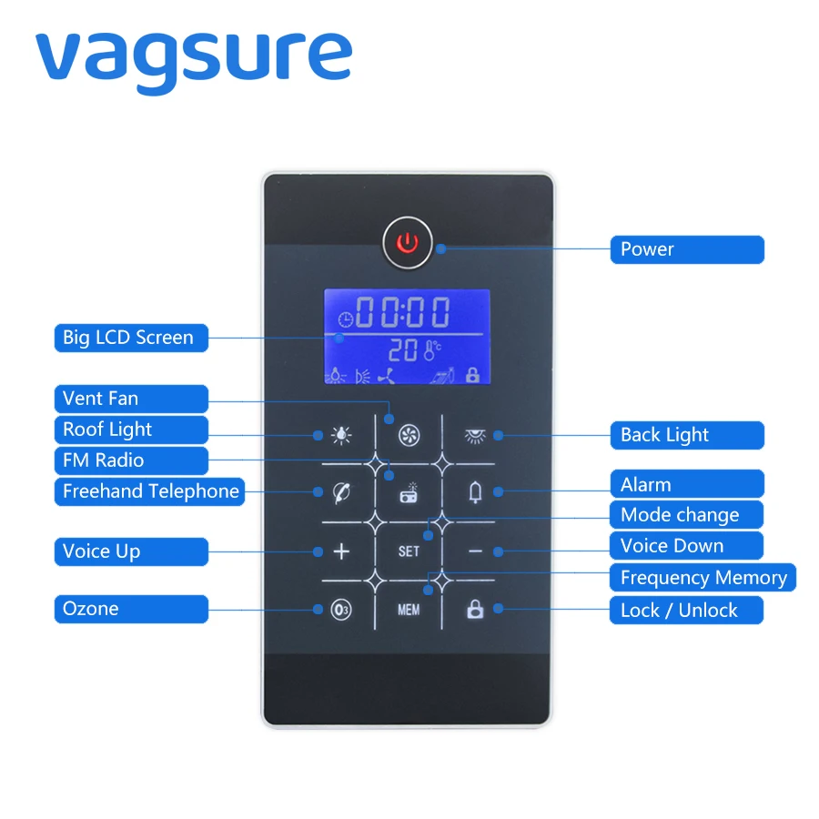 Черный ЖК дисплей сертифицированный CE FM радио душевая кабина панель управления 12