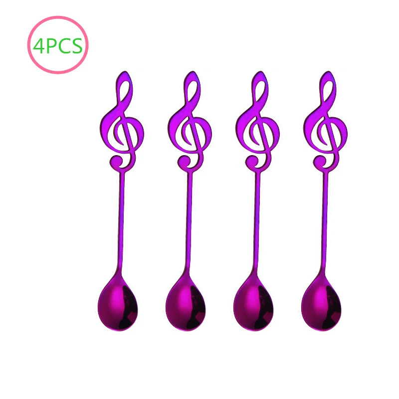 purple spoon 4 шт. красочные столовые приборы из нержавеющей стали, гитара, нот, ложка, креативная молочная кофейная ложка, мороженое, конфета, чайная ложка, набор аксессуаров, ложка - Цвет: purple spoon
