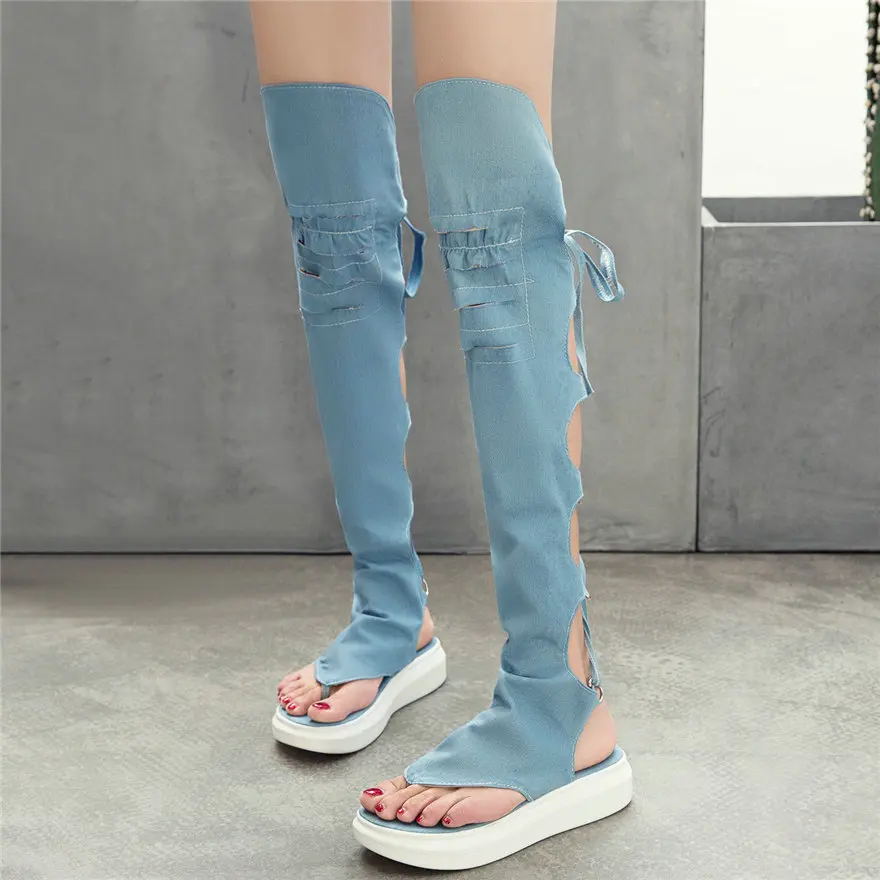 Женские холщовые кроссовки до бедра на танкетке сандалии-гладиаторы в римском