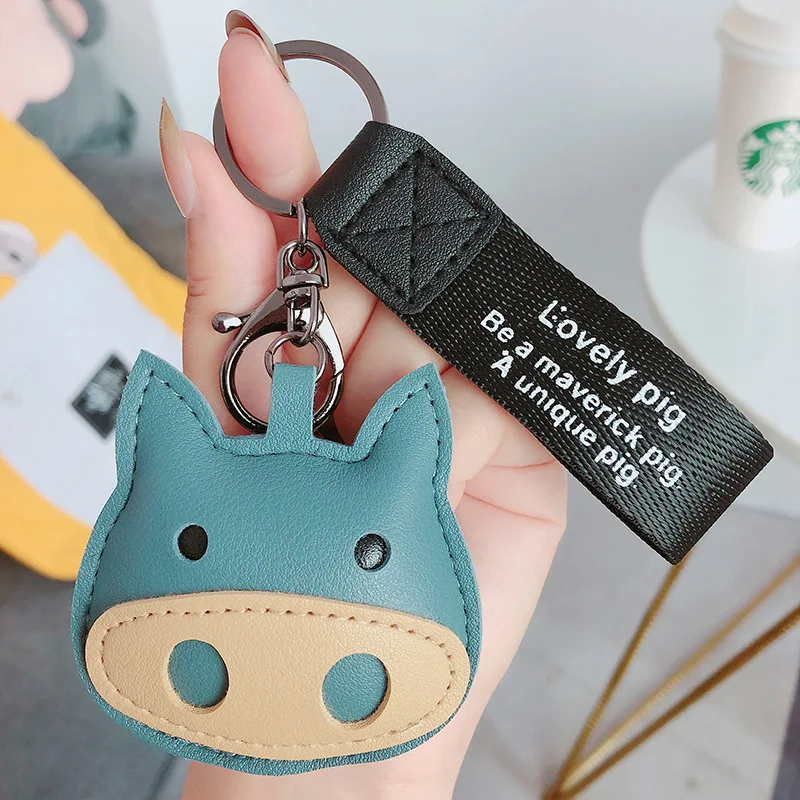

Cute personality pig key rings Leather car key chains for men and women Car lock key chain
