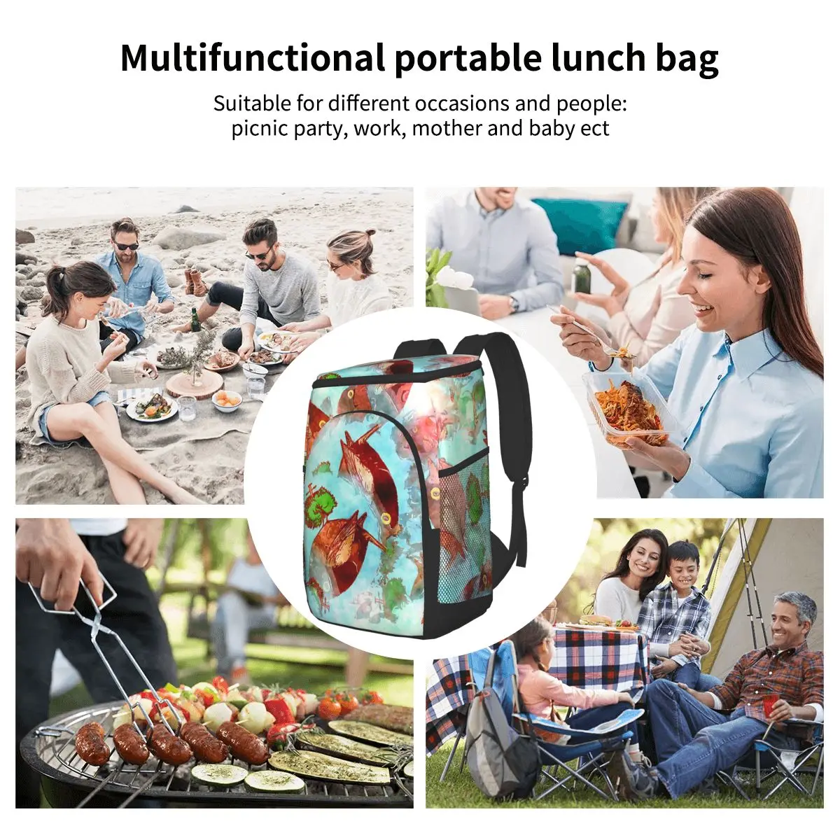 

15L Refrigerator Bag Soft Large Insulated Cooler Backpack Thermal Isothermal Fridge Travel Beach Beer Bag Bird Pattern