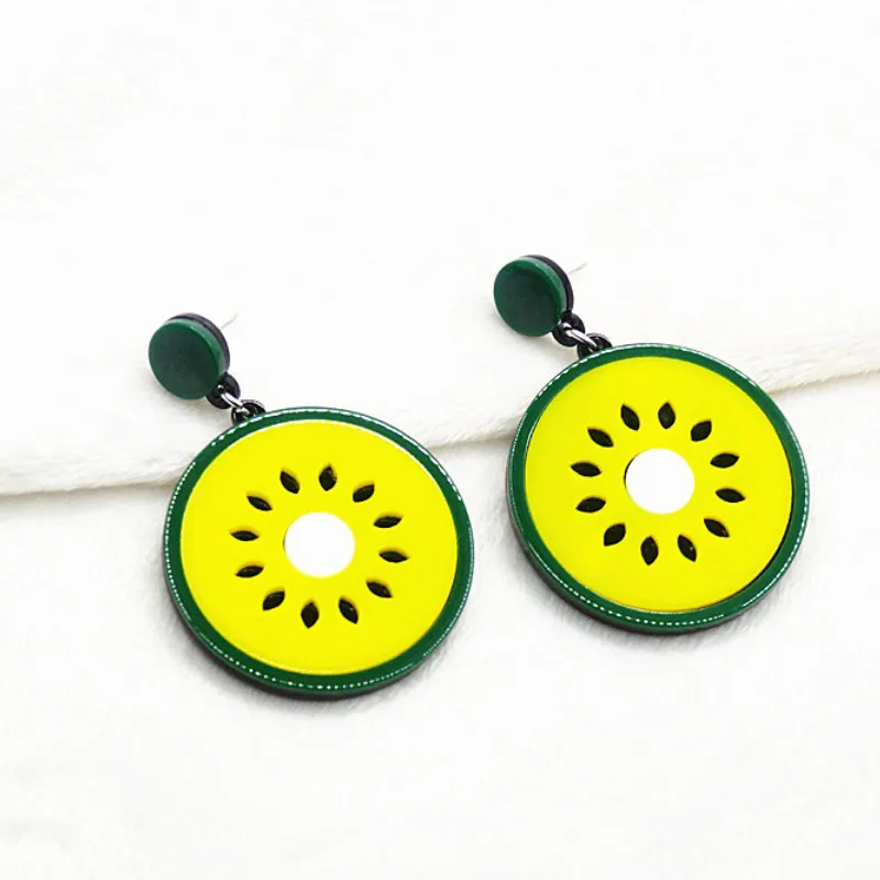 Акриловая пластина серьги с фруктами арбуз подвеска &quotЛимон&quot лицо уха