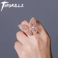 topgrillz adjustable butterfly ring bling bling cubic zirconia ring copper charm iced out ring fashion jewelry gift for women