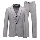Новый модный мужской серый костюм MOGU, блейзер из трех предметов, облегающее клетчатое свадебное платье на одной пуговице для мужчин, повседневные Костюмы, размеры