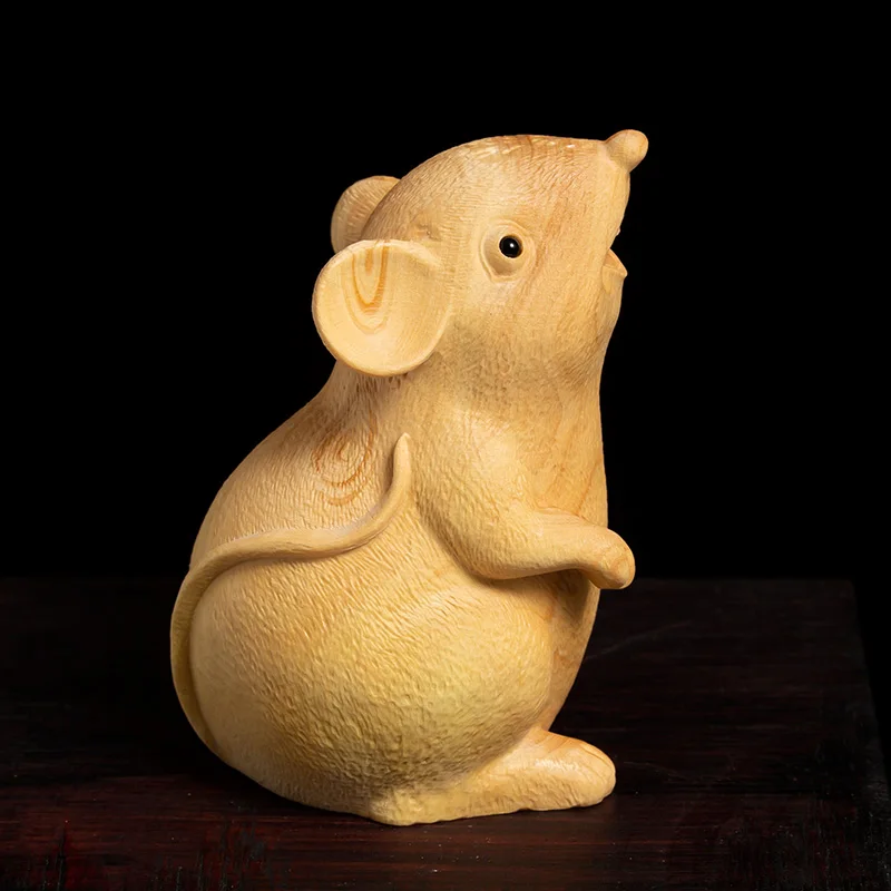 Boxwood скульптура Lucky Feng Shui Зодиак крыса дерево гостиная декоративная резьба