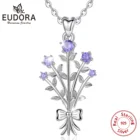 Ожерелье Eudora из стерлингового серебра с пурпурными цветами, фиолетовые кулоны с фианитами, Женские Ювелирные изделия, подарок на день рождения для девушки D510