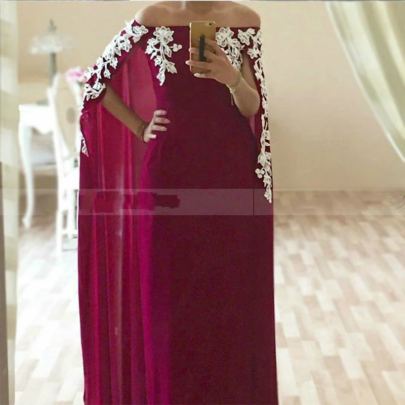 

2021 New Saudi Arabian Formal Gowns With Cape Event Long Plus Size Evening Dresses Custom Made Red Gown Appliques Robe De Soiree