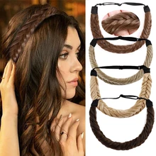 S-noilite Fishbone Braids Twist Elastic Hair Headband With Adjustable Belt Synthetic Woman Hair Style Braided Headband Hairpiece