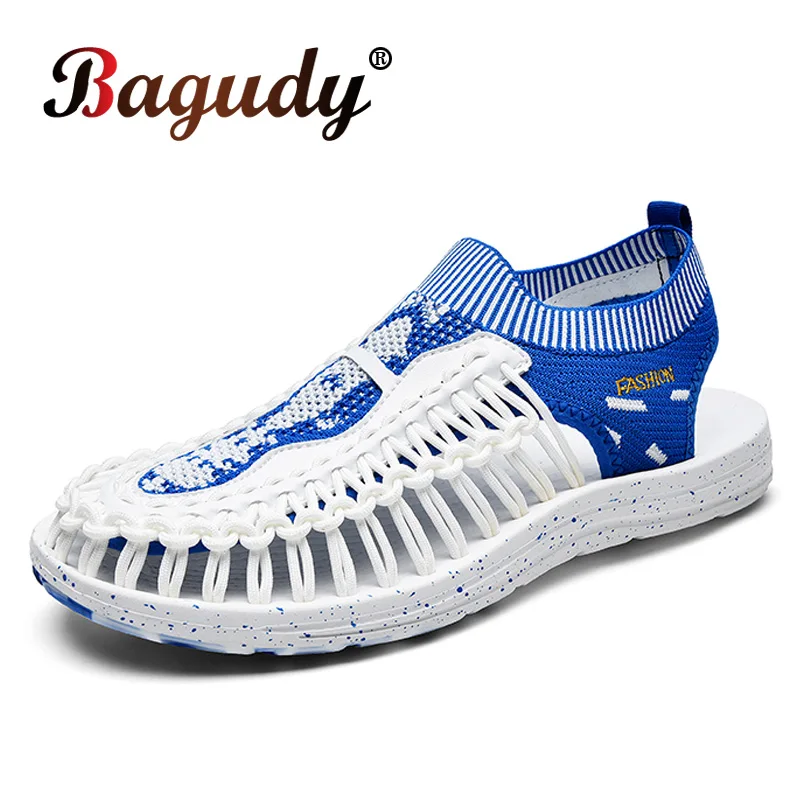 

Summer Handmade Weaving Men's Sandals Fashion Design Outdoor Casual Beach Sandals Breathable Soft Non-slip Mesh Men's Slippers