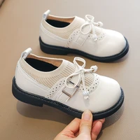 girls princess single shoes leather shoes spring autumn 2021 new kids flat bottomed flying woven soft soled bow knot lady shoes