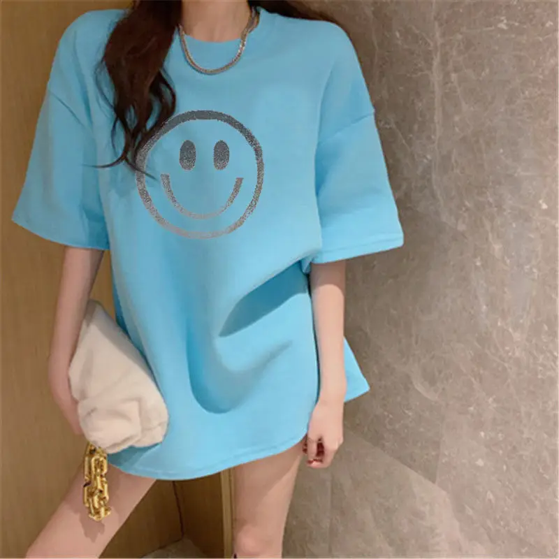 

Early spring new loose matte thickened short sleeve women's versatile medium length hot drill