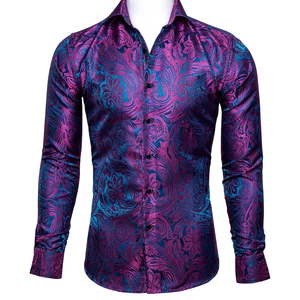 barry wang luxury rose red paisley silk shirts men long sleeve casual flower shirts for men designer fit dress shirt bcy 0029 free global shipping
