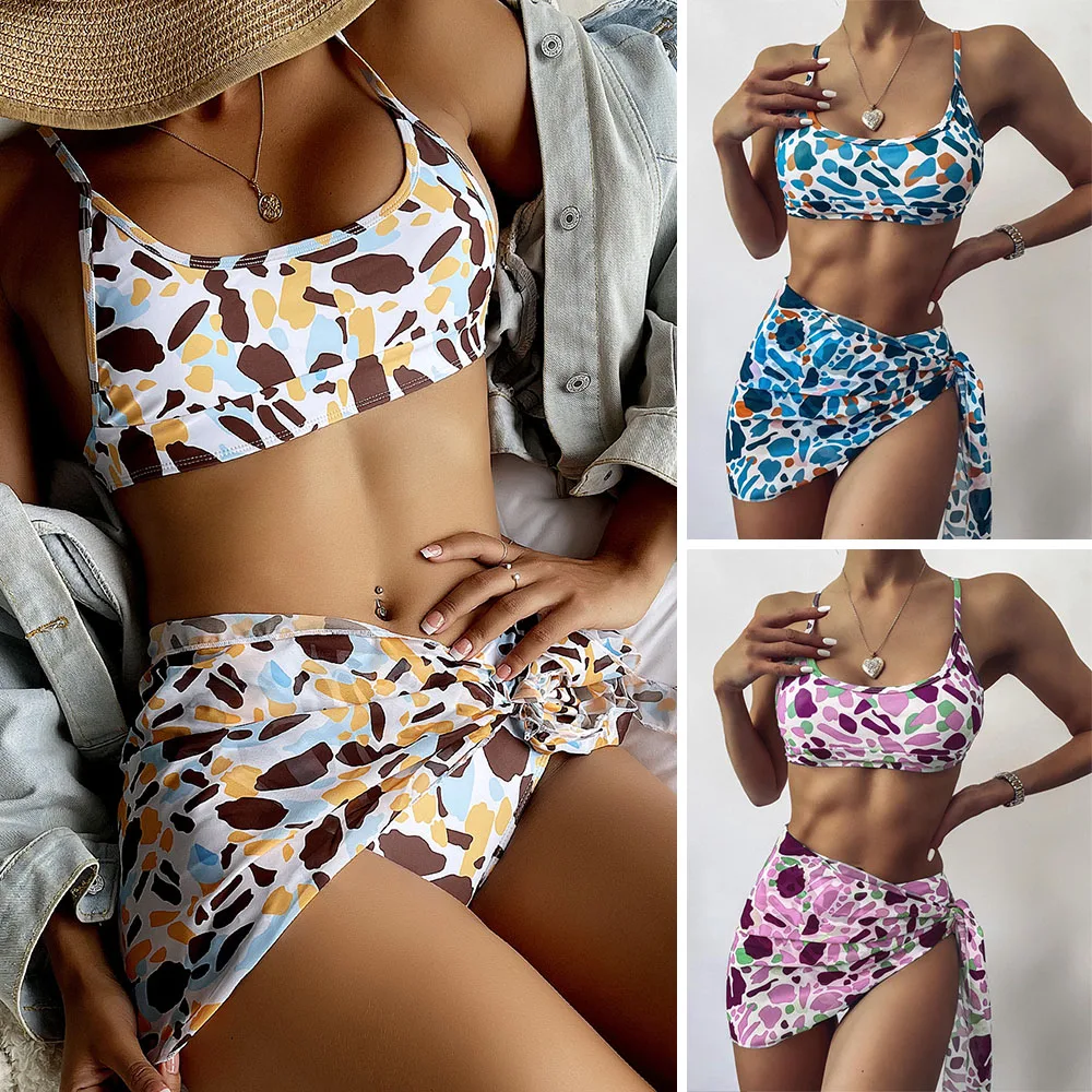

Sexy Bikini Set Female Biquini Bandeau Three Piece Swimsuit Women Swimwear Spaghetti Bather Bathing Suit Swim Lady Beach Wear
