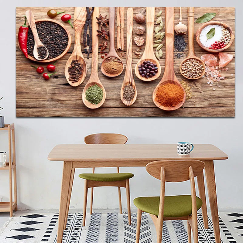 Украшение для кухни настенная живопись на холсте ложка и специи постеры принты