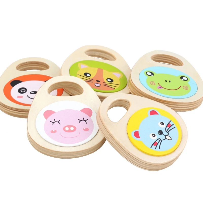 

Kids Cartoon Wooden Castanets Music Instruments Baby Clapper Handle Musical Instruments Toys for Children