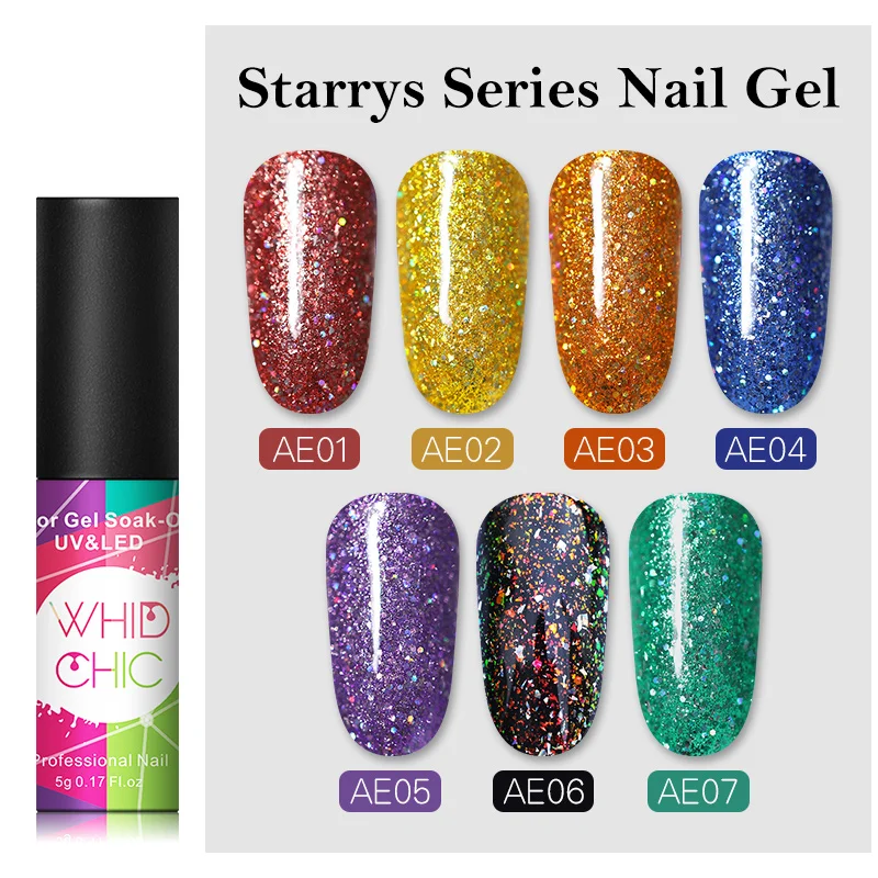 WHID Шикарный Блестящий светодиодный Гель лак для ногтей со сверкающими