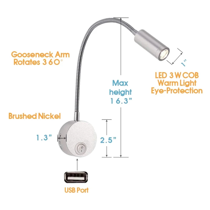 DC 12V для чтения светильник с зарядка через USB Порты и разъёмы RV Подсветка салона s