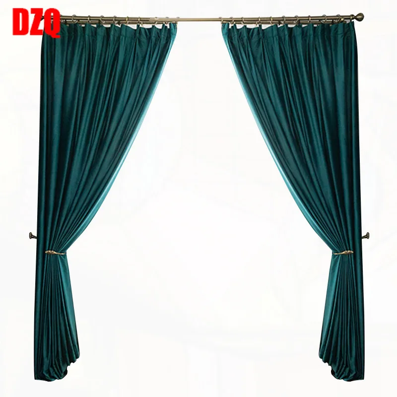 

Blackout Curtains for Living Room Design Dark Green Glossy Italian Curtain Flannelette Stage Bed Apartment Sofa Flannel Curtain