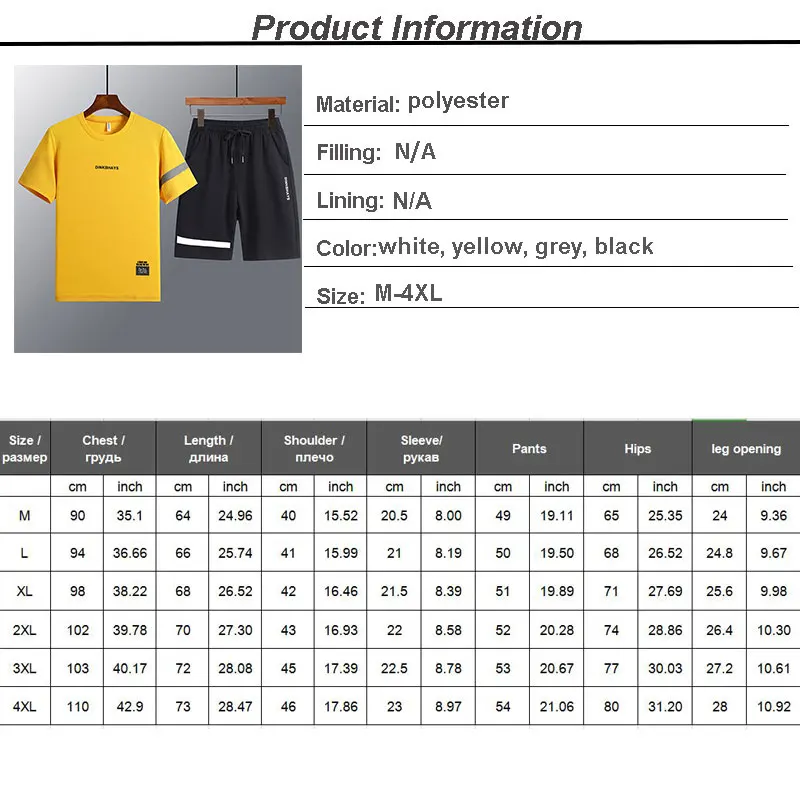 

Casual Summer Mens Tracksuits Solid White Black Short Drawstring O-neck Printing Men T-shirts Two Piece Tracksuit Set Hombre