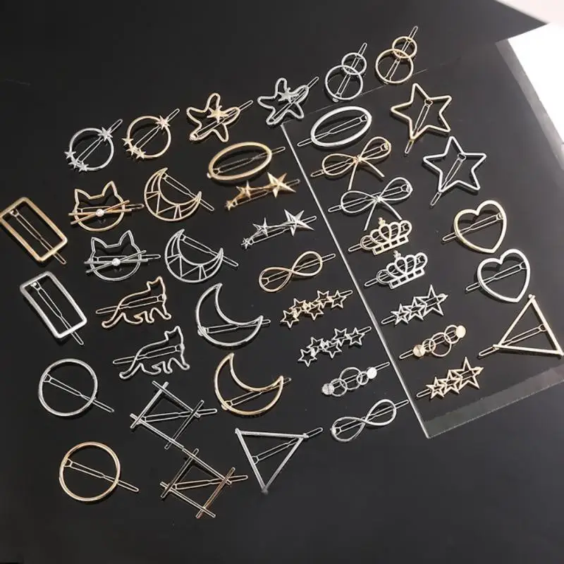 

1 Pcs Fashion Metal Hairpin Frog Clip Triangle Moon Hairpin Alloy Word Clip Simple Bangs Clip Hair Accessories Styling Tool
