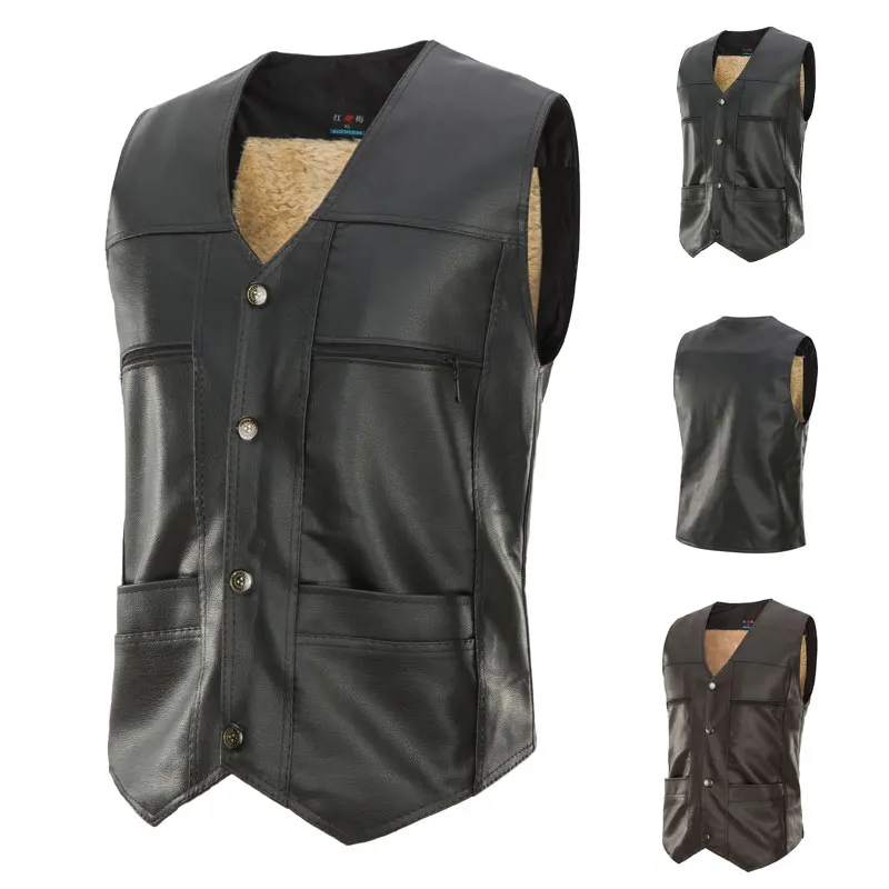 Зимний мужской жилет кашемировый утепленный кожаный однобортный приталенный в