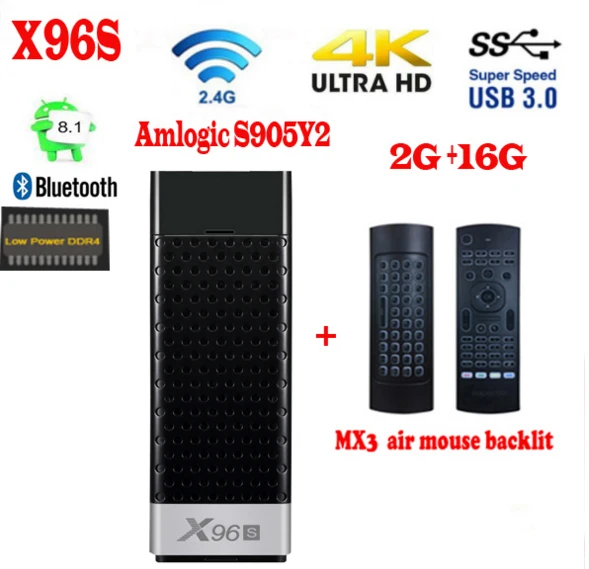 16G MX3 backlit ТВ-палка X96S android 8,1 amlogic s905Y2 H.265 2,4/5G wifi BT4.2 ядро 64 бит cortex a53 Мини ПК x96 max мини - Цвет: 16G MX3 backlit