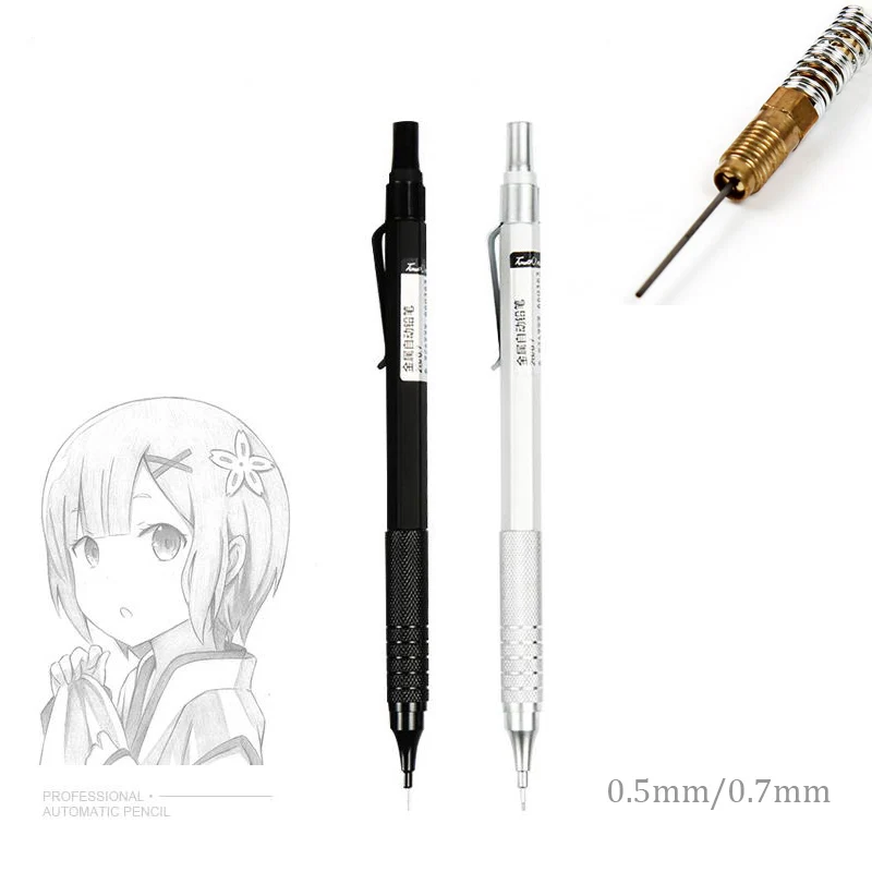 

0.5mm 0.7mm Graphite Metal Press Automatic Mechanical Pencil Drawing Stationery