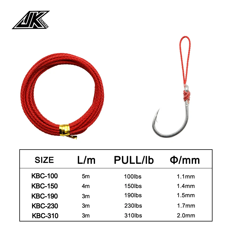 JK KBC 100/150/190/230/310LB Assist Line Kevlar Strong Braided 8 Strand Weaves Red Fishing Line Binding Jigging Hook Assist Lure