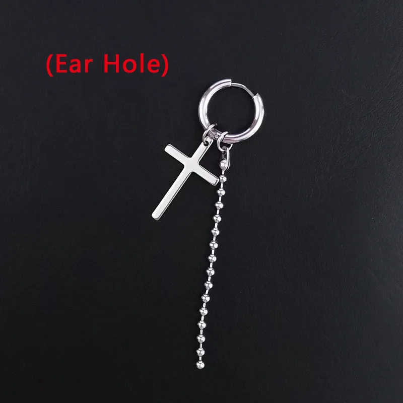 8 Cross Ear Hole Серьги в стиле панк из нержавеющей стали, зажим для женщин и мужчин, перо, лезвие, крест конус кисточка, цепочка, подвеска для мальчиков и девочек, рок, хип-хоп серьги-гвоздики - Окраска металла: 8 Cross Ear Hole