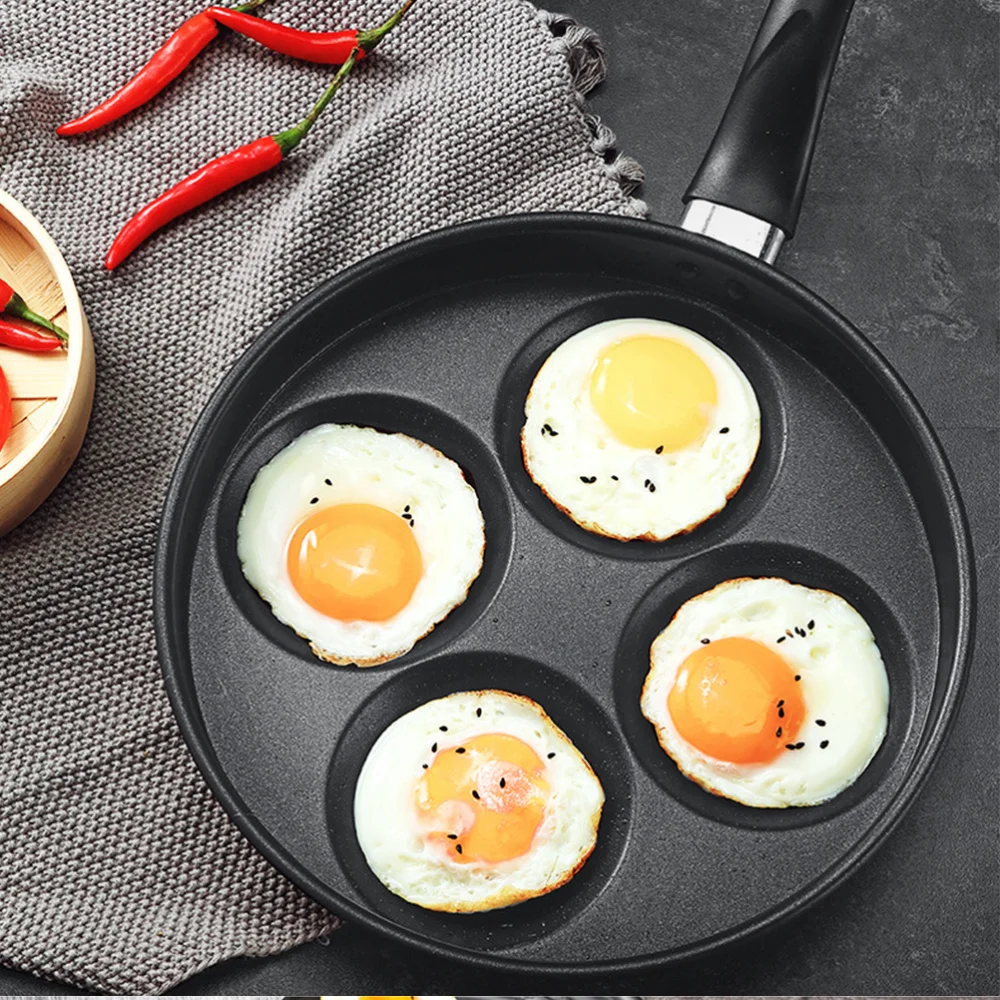 

1PC Fried Egg Pan 4 Compartments Non-stick Omelette Egg Cooking Pan Kitchen Gadget for Home (Black)