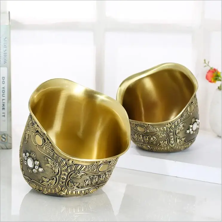 

High quality Europe Metal Tabletop Storage Bowls Metal Trash Bins Trash Can Garbage Bin For Peel Shell LJT034
