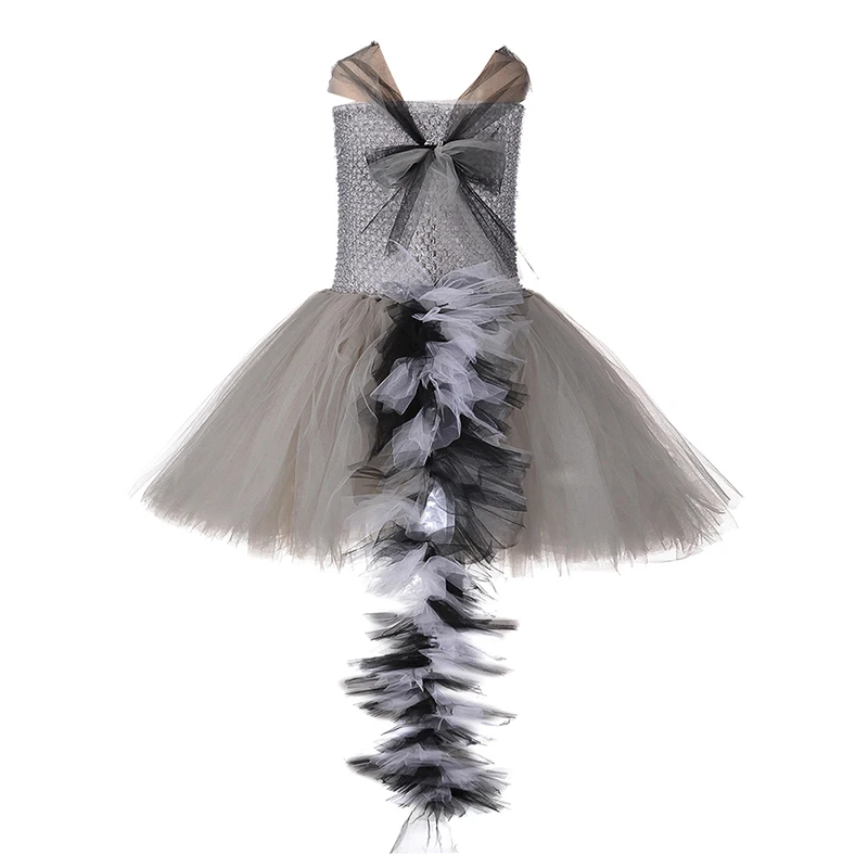 Raccoon Animal Role Play Costume With Mask Girls Superhero Fox Birthday Tutu Dress and Long Feather Tail For Halloween Holidays | Детская