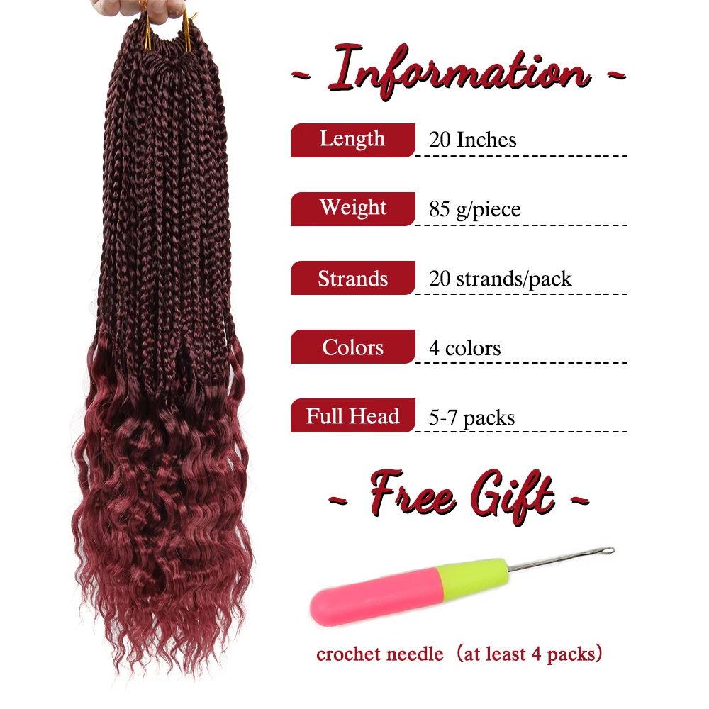 Богиня коробка косички крючком волосы кудрявые концы 20 дюймов для прядей