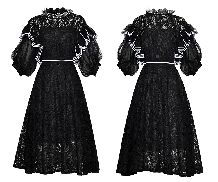 Elegant Runway Designer White Black New Spring Summer Dress Women Fashion Lace Mesh High Street Clothes Patchwork Dresses Female | Женская